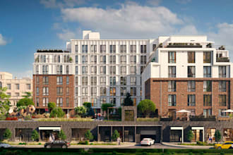 render 3d residential complex,unit apartment,retail ground floor,building facade