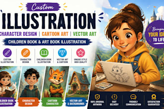 create custom illustration drawing character design and cartoon artwork
