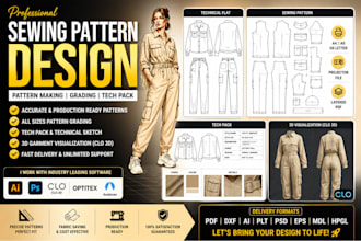do clothing sewing pattern design, pattern grading in pdf, dxf