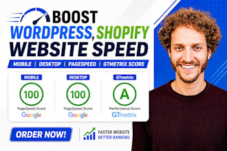 boost wordpress, shopify website speed mobile desktop pagespeed gtmetrix score