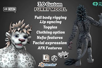design, rig, furry vtuber avatar for vrchat, warudo, vseeface, vrm model