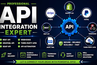 integrate shopify API, rest API, webhooks, stripe, paypal, and third party apis