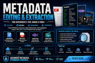 extract and edit metadata for document, audio and video, met tags, forensic edit