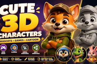 model cute 3d cartoon characters and mascots for games
