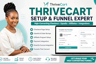 setup thrivecart checkout page, funnel, affiliate and product integration