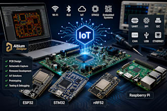 design esp32, stm32, nrf52, raspberry pi, pcb design, and iot firmware