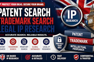 perform patent search, trademark search and legal IP research