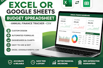 design custom excel or google sheet budget spreadsheet, annual finance tracker