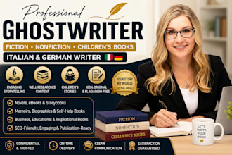 ghostwrite your fiction, nonfiction book children ebook in italian german writer