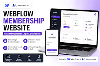 build webflow membership website with memberstack login dashboard, ims