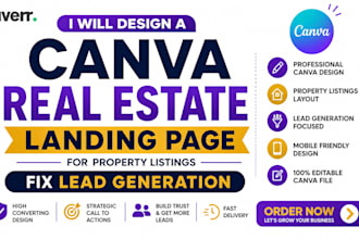 design canva real estate landing page for property listings fix lead generation
