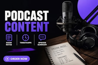 write podcast show notes, episode summary, timestamps and SEO description