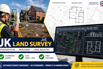 provide uk topographical survey, measured survey, land registry compliant plans