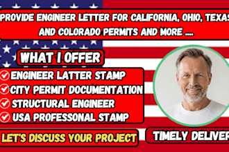 provide engineer letter for california, ohio, texas  and colorado permits