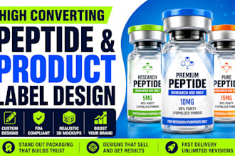 design peptide vial label design product label design and 3d mockup label design