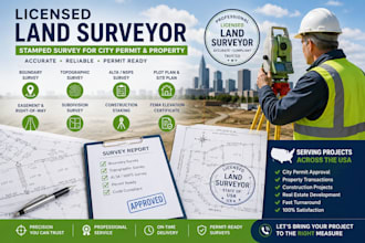provide USA licensed land surveyor stamped survey for city permit and property