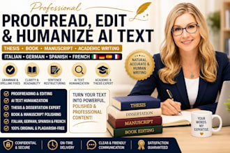 proofread edit or humanize ai text thesis book in italian german spanish french