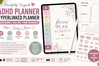 design adhd planner hyperlinked planner print on demand lead magnet self love