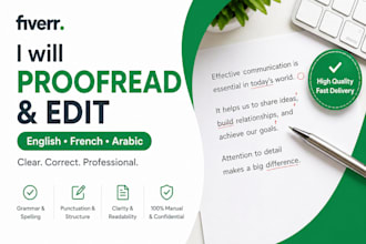 proofread english, french and arabic text