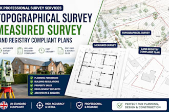 provide uk topographical survey, measured survey, land registry compliant plans