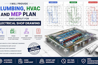 provide plumbing, hvac and mep plan and layout for electrical shop drawing