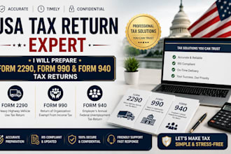 prepare USA form 2290, form 990, and form 940 tax returns
