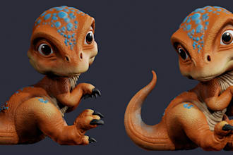 design 3d cute chibi character, animal, mascot, in blender cartoon style