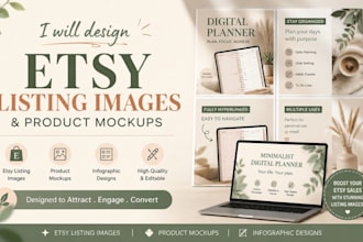 design etsy listing images, product mockups and infographics