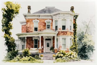 house in watercolor painting style