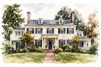 paint digital watercolor house, home building portrait