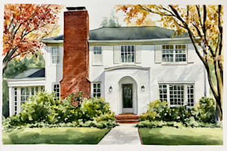 house in watercolor painting style
