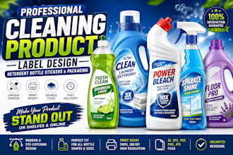 esign cleaning product labels, detergent bottle stickers and packaging