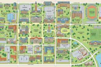 create university campus, wayfinding and office directory map
