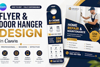 design canva flyers, double sided canva door hangers for service business