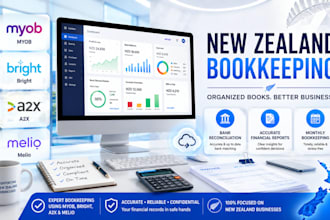organize new zealand bookkeeping using myob, bright, a2x and melio