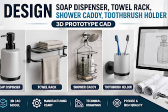 design soap dispenser towel rack shower caddy 3d prototype cad