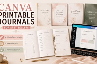 design professional canva printable journals for etsy sellers
