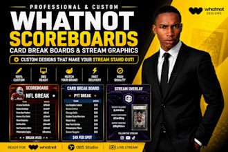 design whatnot scoreboards, card break boards, and stream graphics