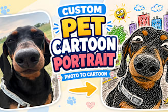 create a cute cartoon pet portrait from your photo