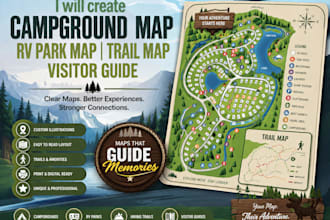 create campground map rv park map trail map visitor guide vector illustration
