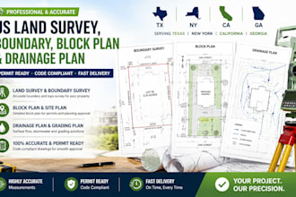 prepare US land survey, boundary, block plan and drainage plan in tx ny ca ga