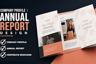 design company profile, annual report, bi fold and tri fold panel brochure