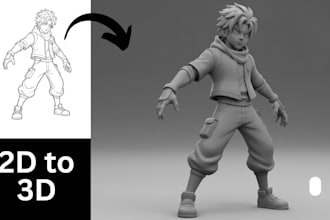 convert 2d image, sketch to 3d printable stl character model