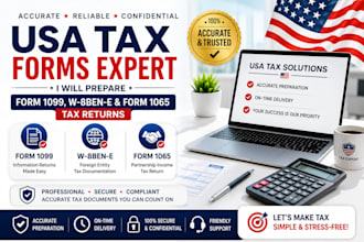 prepare USA form 1099, w 8ben e and form 1065 tax returns