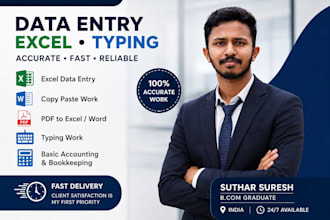 do data entry, excel, copy paste and typing work ,accounting