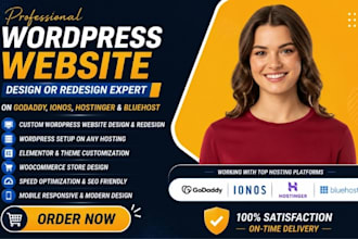 design or redesign wordpress website on godaddy ionos hostinger bluehost