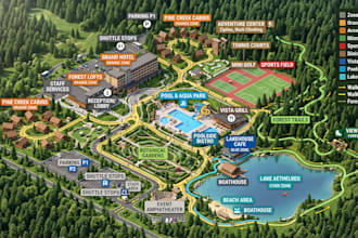 design campground map, rv park map, glamping map, resort map, trail map