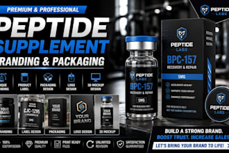design peptide supplement branding product label packaging logo mockup