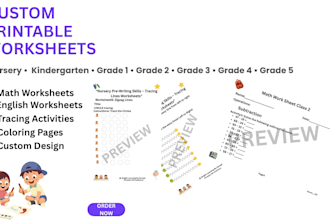 design printable worksheets for kids grade 1 to 5 in PDF
