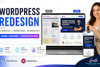 redesign wordpress website, elementor website, landing page, business website